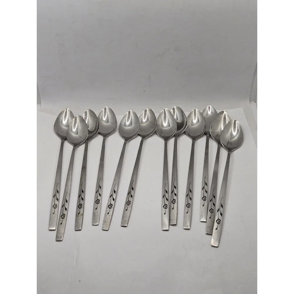 12 Oneida Craft Deluxe Stainless My Rose Iced Tea Spoons